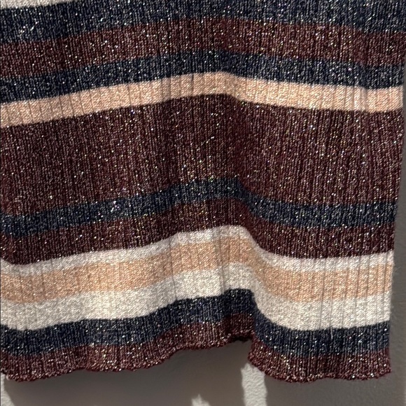 Nine West XS Metallic Striped Crew Neck Sweater Cream, Blue - Picture 7 of 8